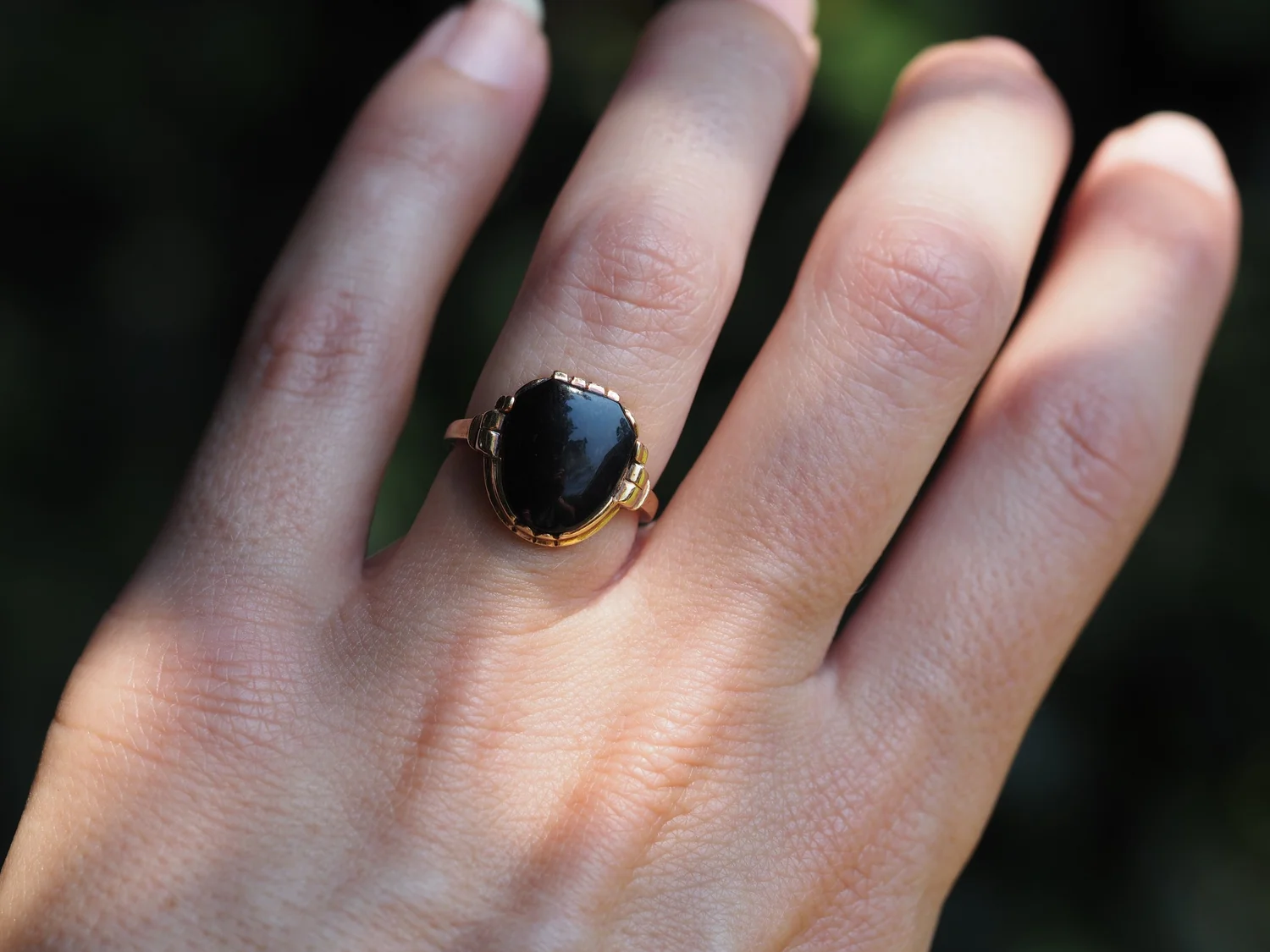 Shield Ring 10k Gold Black Onyx Ring Vintage Art Deco Solid 10k