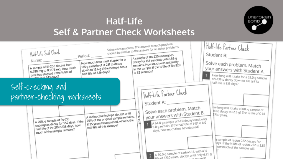 Chemistry Half-Life Self and Partner Check Worksheets Preview Image 1