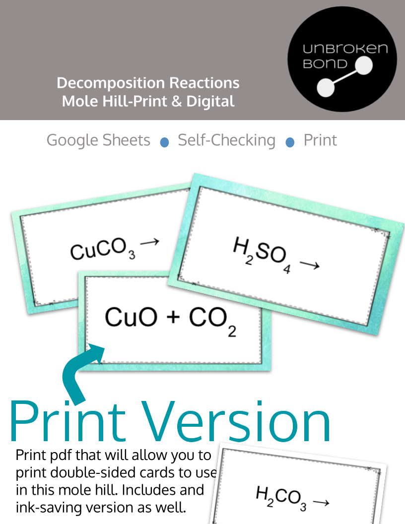 Decomposition Reactions Mole Hill Preview Image 1