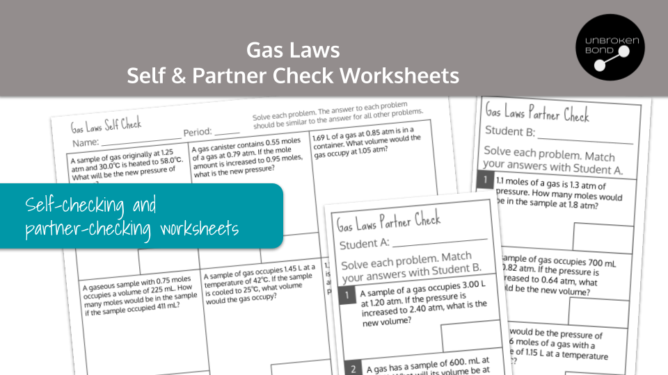 AP Chemistry Gas Laws Self and Partner Check Worksheets Preview Image 1