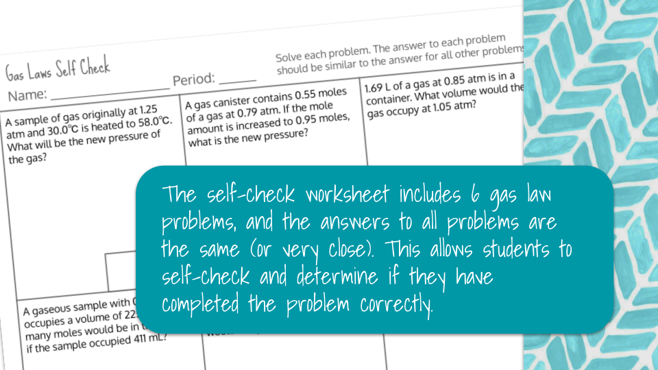 AP Chemistry Gas Laws Self and Partner Check Worksheets Preview Image 2