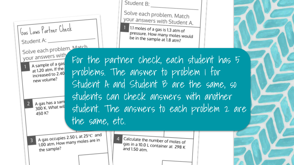 AP Chemistry Gas Laws Self and Partner Check Worksheets Preview Image 3