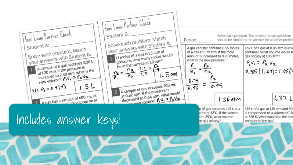 AP Chemistry Gas Laws Self and Partner Check Worksheets Preview Image 4