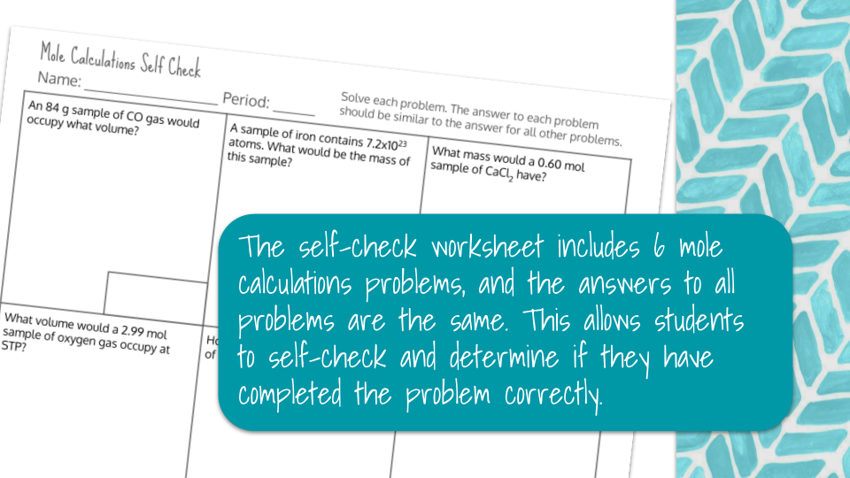 Mole Calculations Self and Partner Check Worksheets Preview Image 2