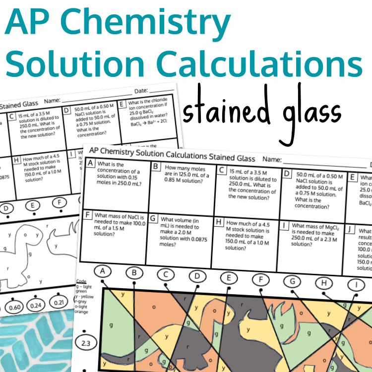 AP Chemistry Solution Calculations Stained Glass Color by Code Worksheet