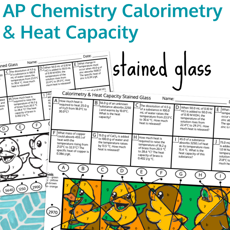 Calorimetry and Heat Capacity Stained Glass Color by Code Worksheet