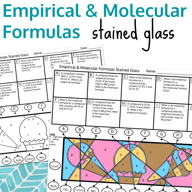 Empirical and Molecular Formulas Stained Glass Color by Code Worksheet