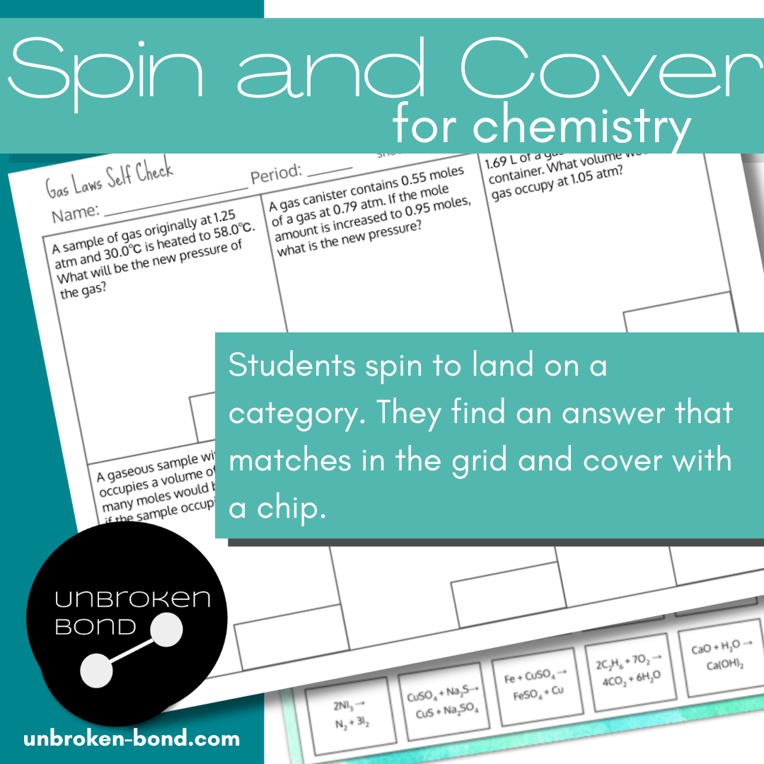 Spin and Cover in Chemistry: A Low Prep Partner Activity Your Students will Love