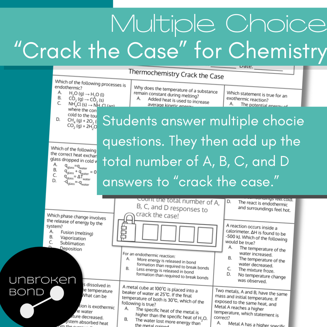 Multiple Choice Practice for High School Chemistry with Crack the Case Puzzles