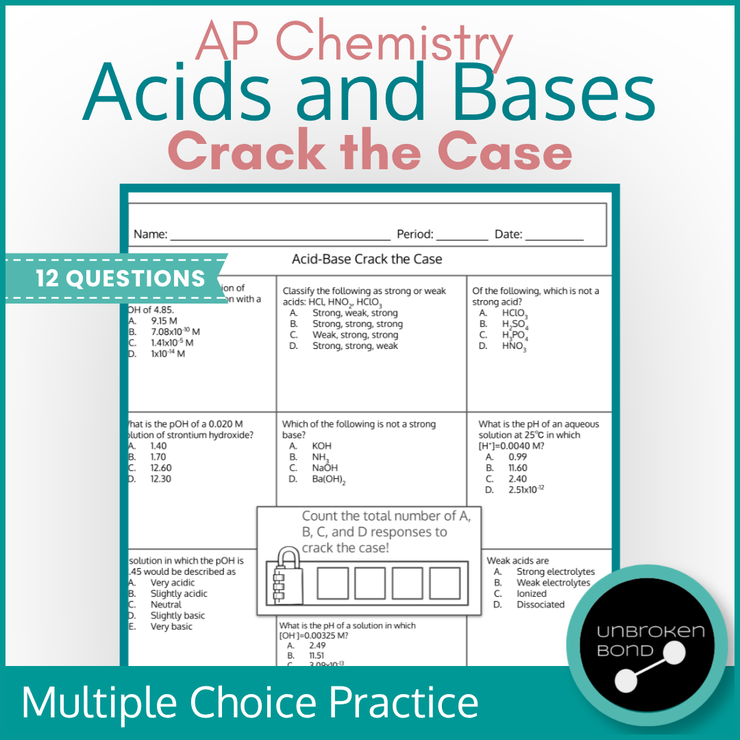 AP Chemistry Unit 8 Acids and Bases Multiple Choice Review Activity Puzzle Crack the Case