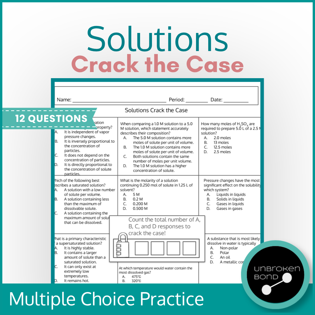 Solutions Chemistry Crack the Case Multiple Choice Review Activity