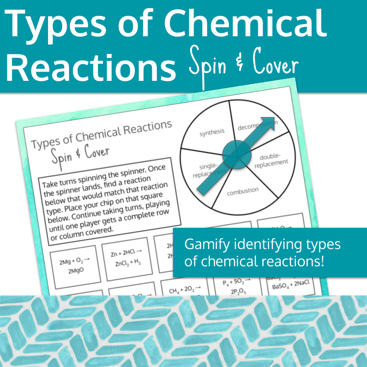 Chemistry Identify Types of Chemical Reactions Spin and Cover Partner Activity