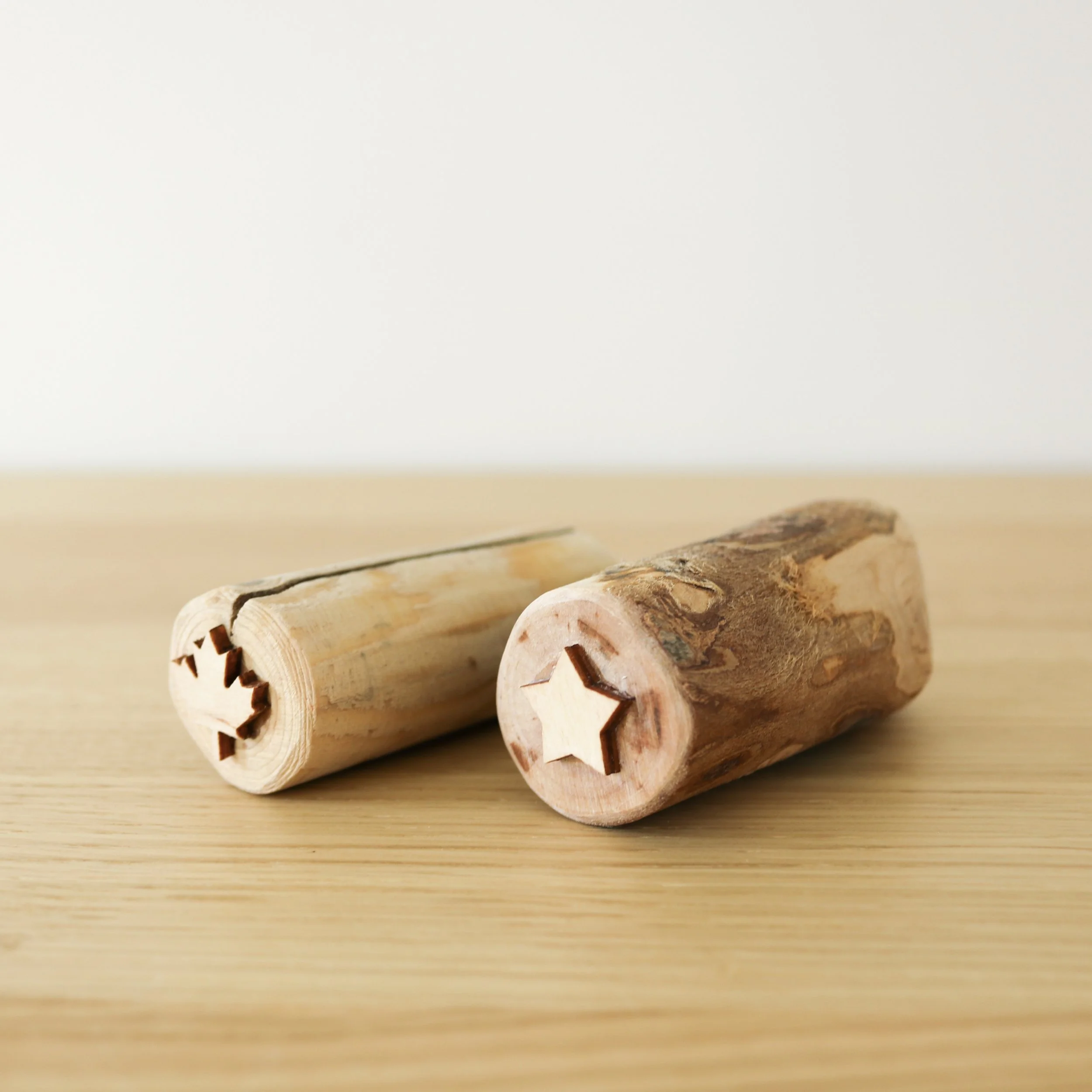 Birch and Bark Natural Wood Star and Maple Leaf Play Dough Stamps