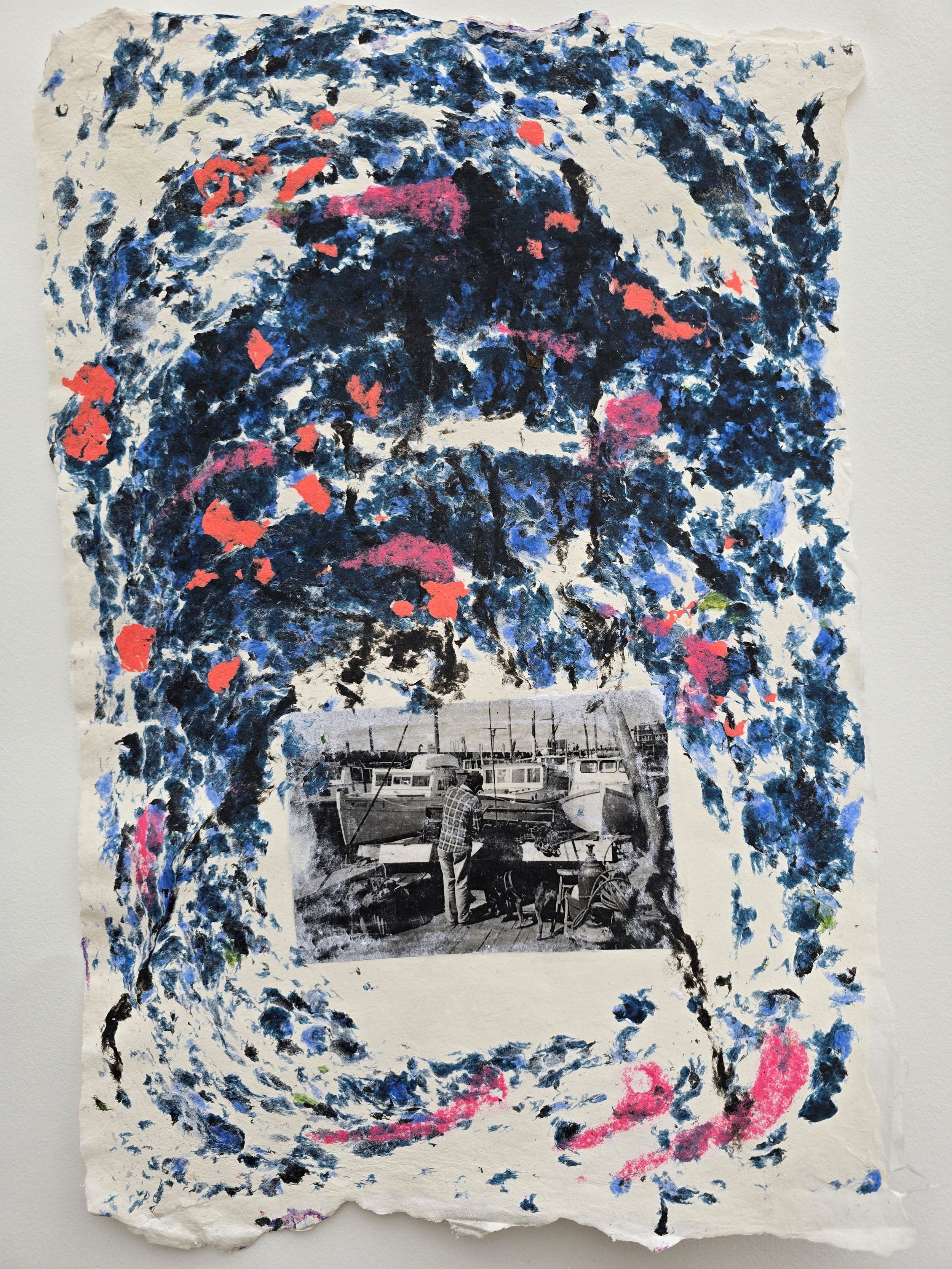Fishing Season with Dogs. 2025. Artist Handmade paper/mix media