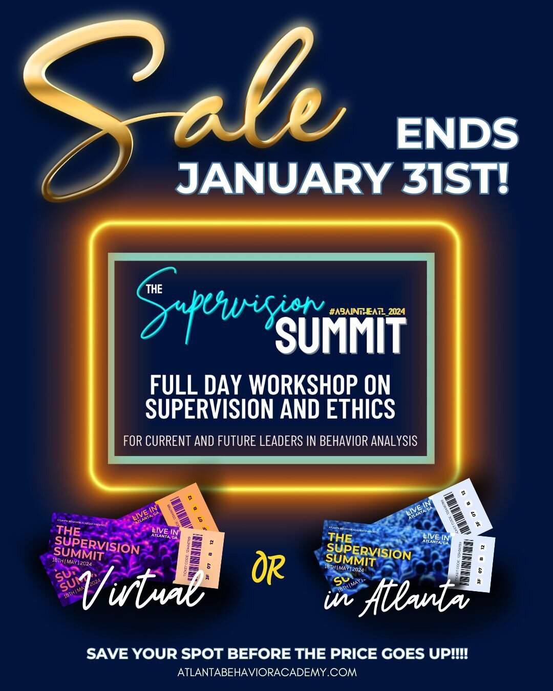 &quot;Time is running out! 🏃&zwj;♂️ Secure your early bird tickets for the Supervision Summit before the deal disappears on 1/31. Elevate your leadership skills with us! 🚀 Sign up now at atlantabehavioracademy.com ⁠
⁠
#EarlyBirdSpecial #Supervision