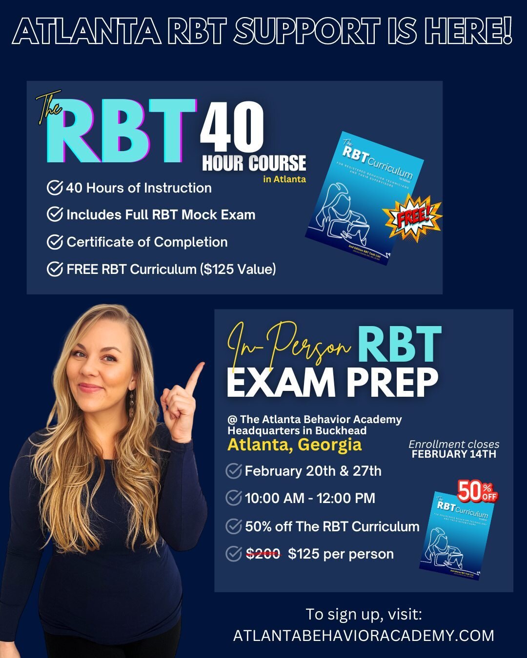 Whatever your RBT needs are, we've got them covered. And apparently you're wanting to learn with us in person which we LOVE!  Join us in Atlanta (Buckhead area) for either the 40 Hour Course, or for some exam prep before you sit for the #rbtexam  Sig