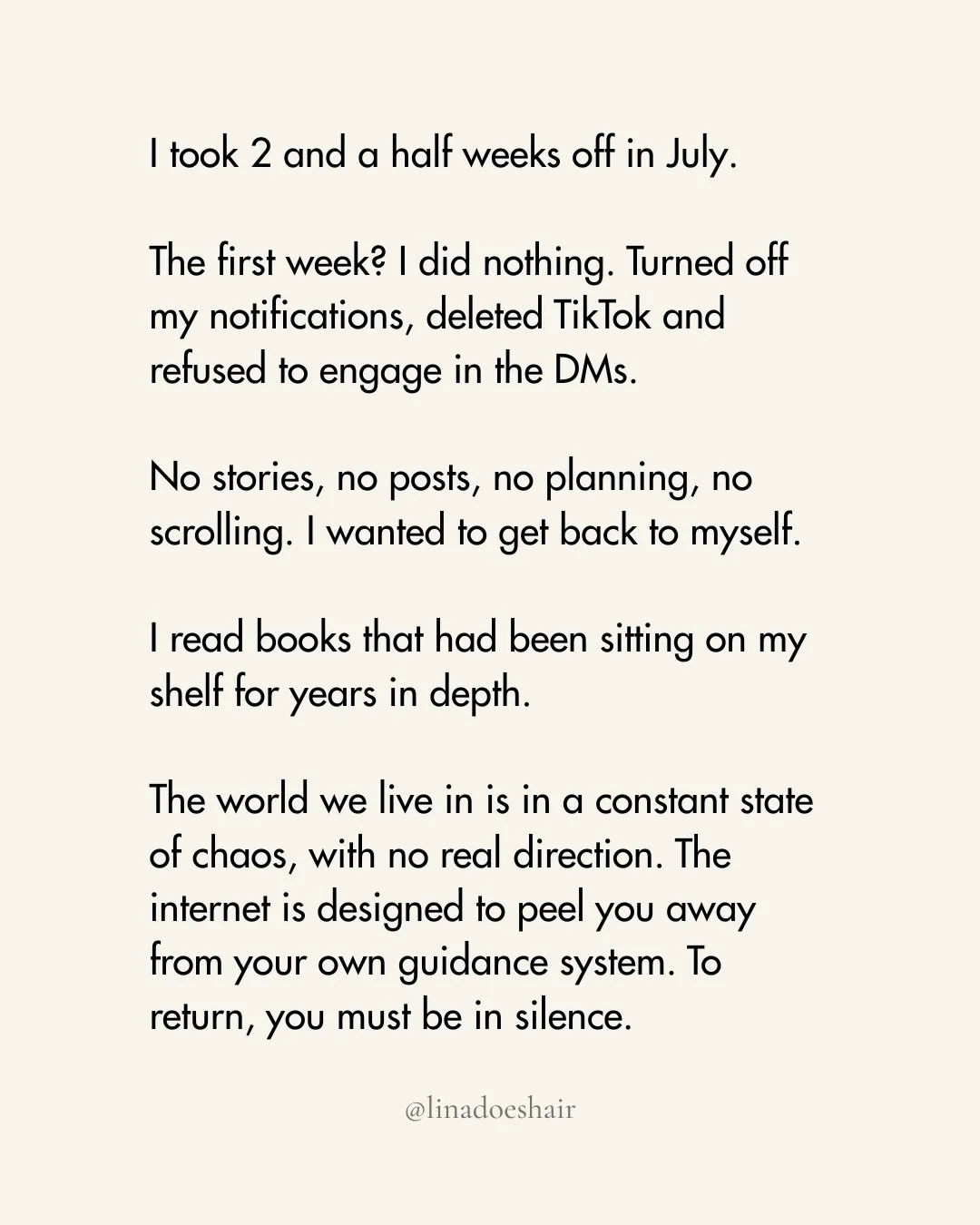 I've been debating whether to share this on my page and realized I would be doing you a disservice if I didn't. 

Many of you know I took a little time off in July. 

I thought about traveling somewhere but I felt called to stay and reconnect with my