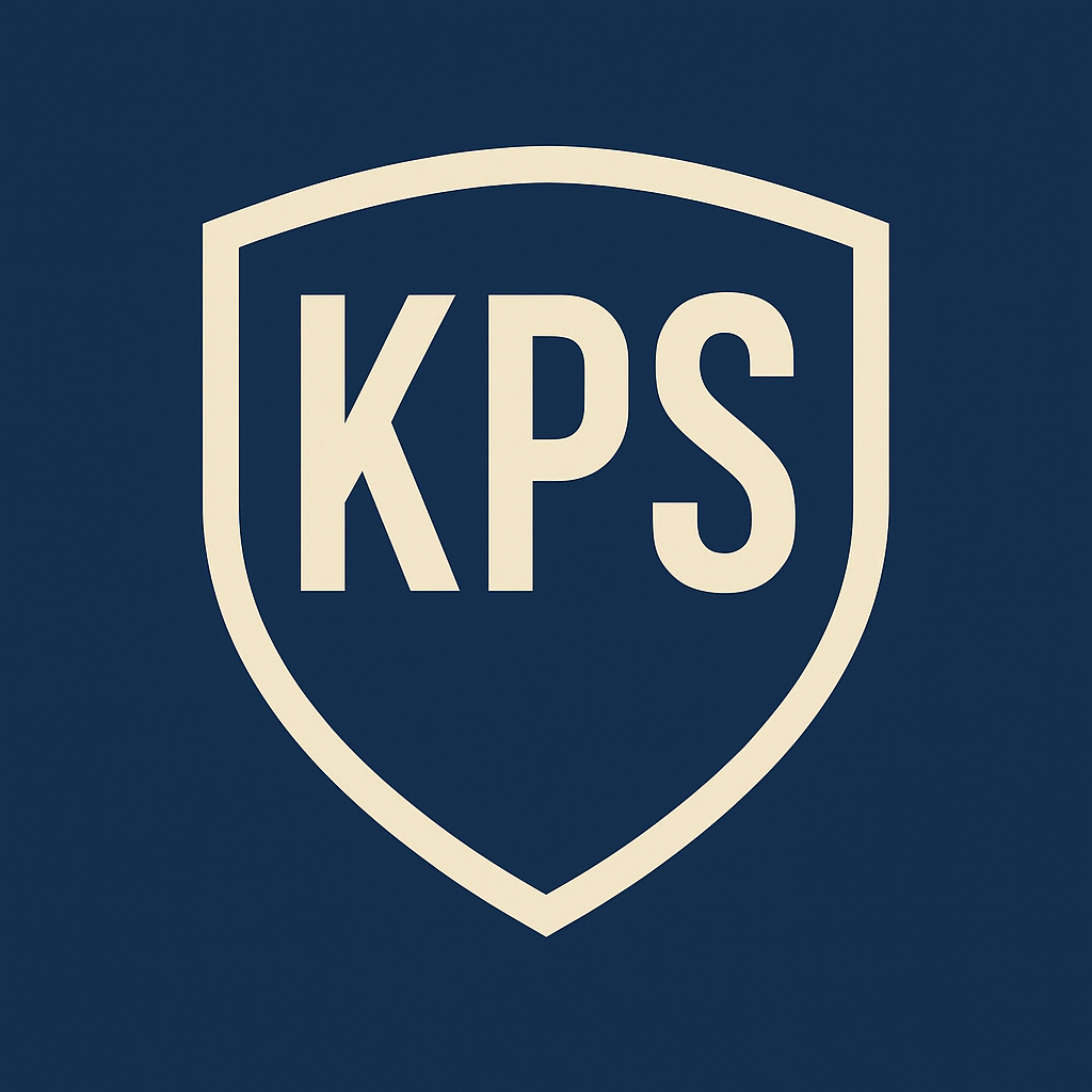 A shield-shaped logo with the letters 'KPS' in the center, on a dark blue background.
