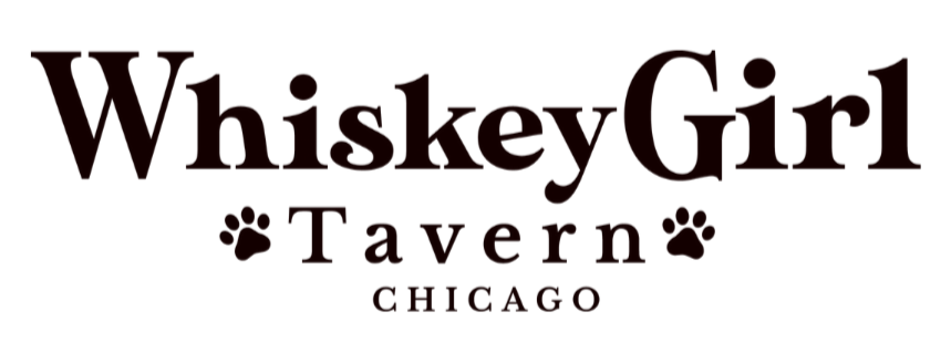 Logo for Whiskey Girl Tavern in Chicago with bold text and paw print accents.