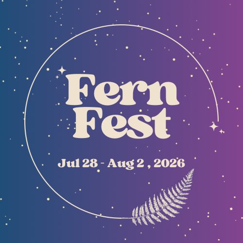 Concert poster for Fern Fest from July 28 to August 2, 2026, featuring a starry night background with a fern leaf and a circular design.