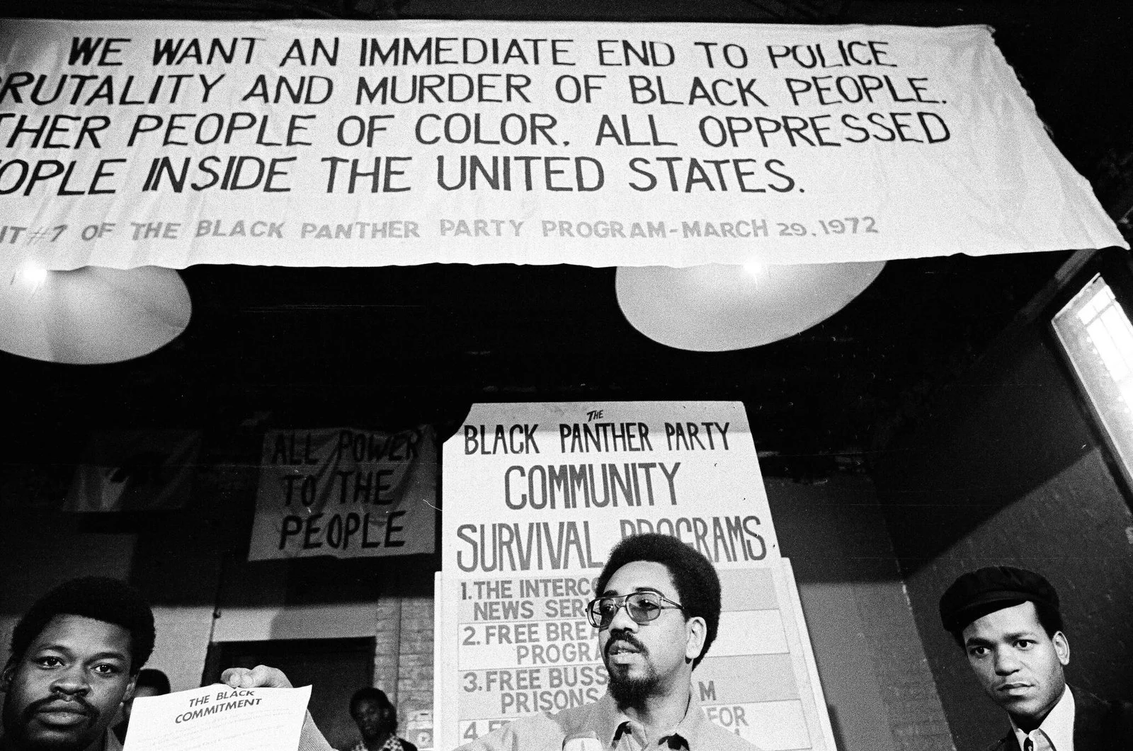 Bobby Rush holds The Black Commitment petition at 4233 S. Indiana, Photographer Fred Stein, October 26, 1972, ST-19030979-0008, Chicago Sun-Times collection, Chicago History Museum