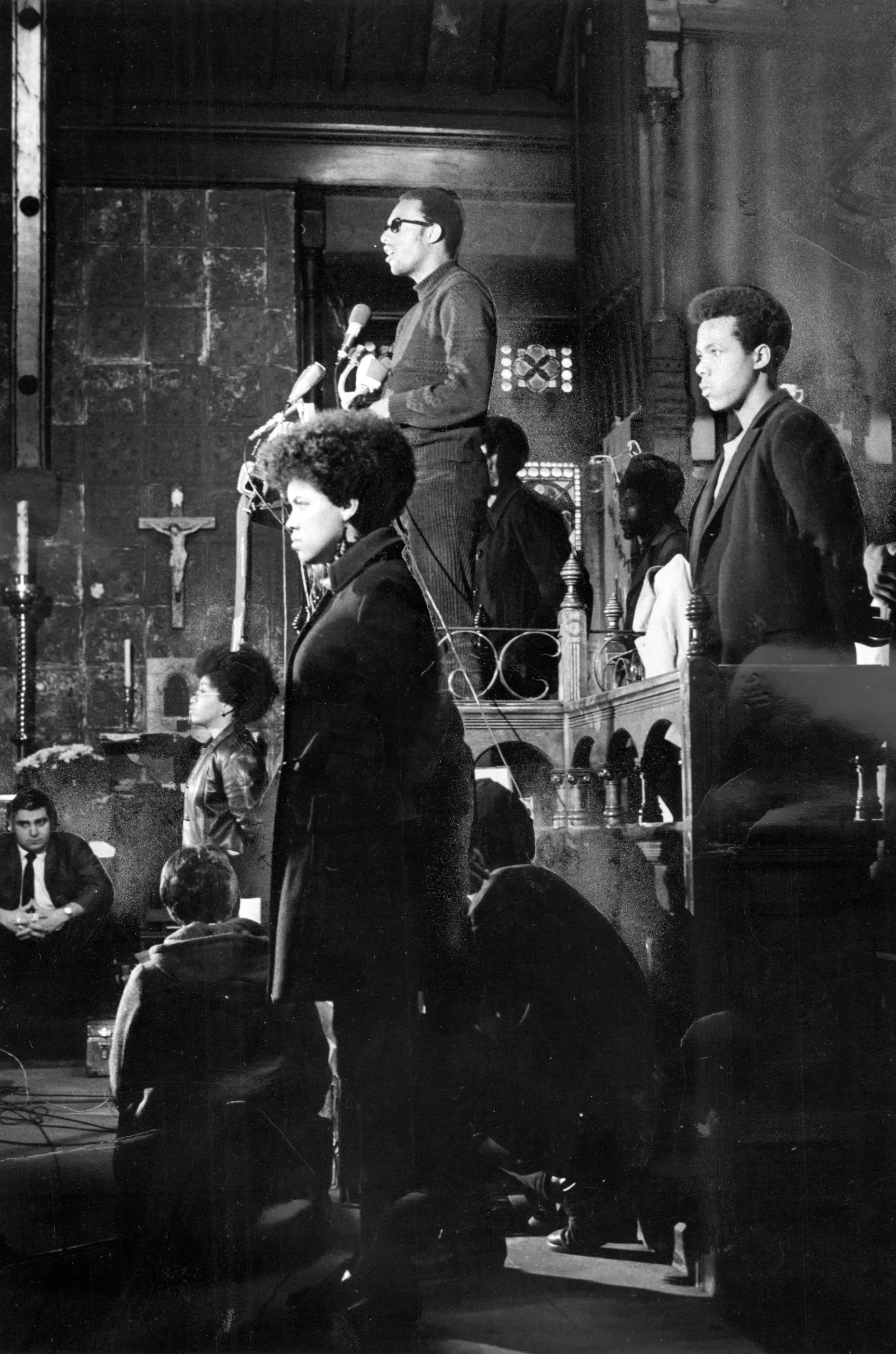 On December 6, 1969, two days after Deputy Chairman Fred Hampton and Defense Captain Mark Clark were assassinated, the Illinois Chapter held a rally at the People's Church. Photo: Walter Kale, Chicago Tribune