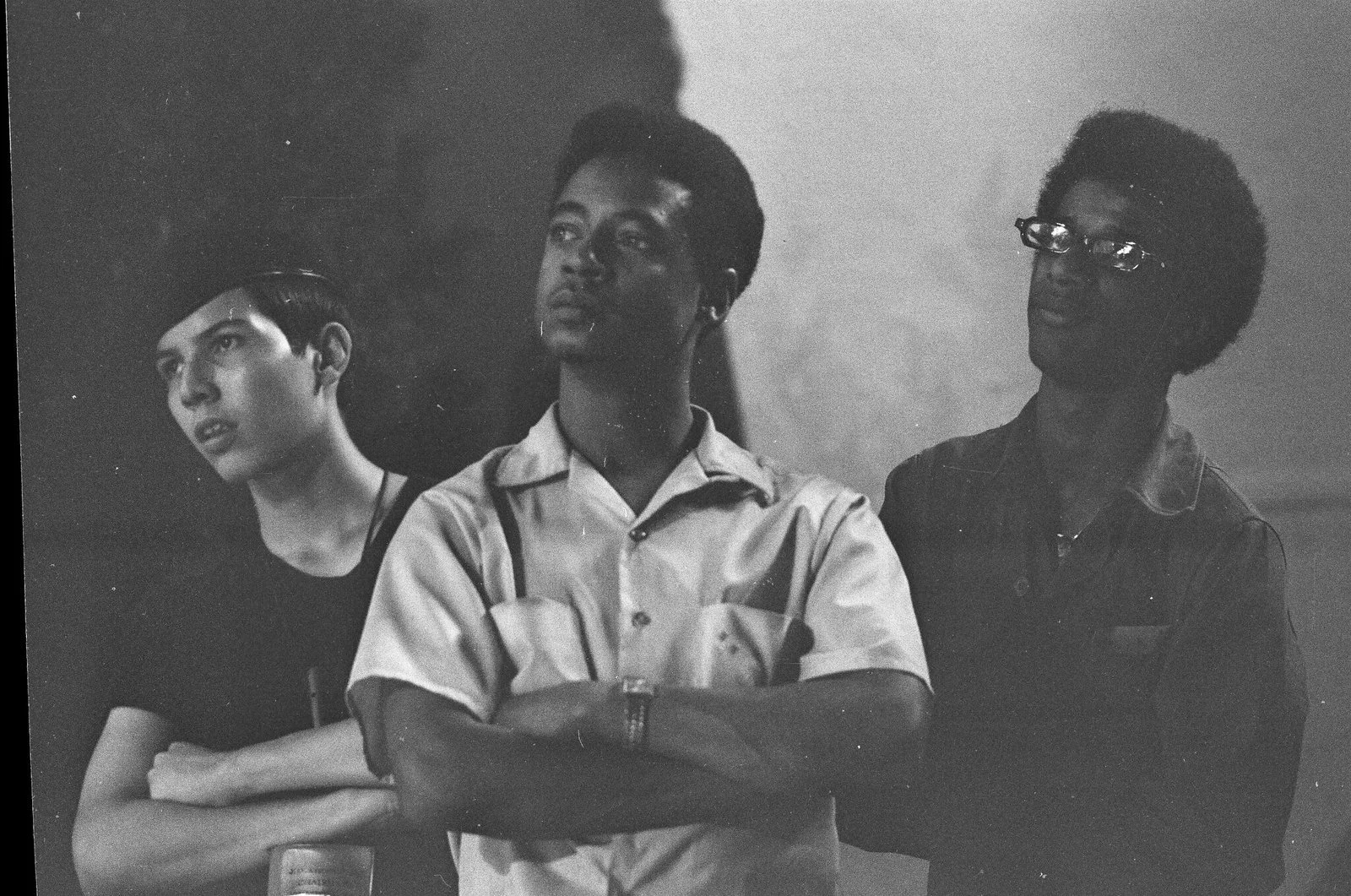 (right) Black Panther Field Lieutenant Sam Latson at Chicago's Grant Park on Aug 28 1969, during the one-year anniversary of the 1968 Democratic Convention protest. Rallies were organized by Students for a Democratic Society. Latson, from Altgeld Gar