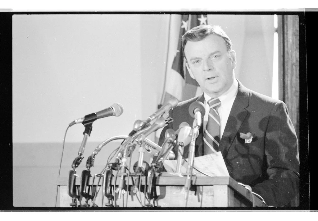 May 22, 1970. Cook County State's Attorney Edward Hanrahan addresses the press after a federal grand jury criticized his office and the Chicago Police Department for their handling of the raid that killed Fred Hampton and Mark Clark. Later investigat
