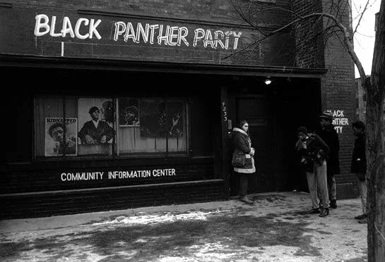 Outside the South Side headquarters. Photographer Unknown, source of photograph is the Young Patriots Organization