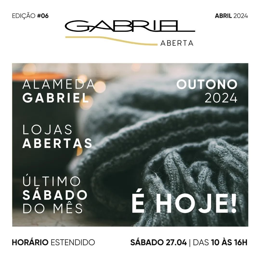 &Eacute; hoje! Lojas abertas das 10 &agrave;s 16h.

Conhe&ccedil;a as marcas participantes.

#alamedagabriel #gabrielaberta