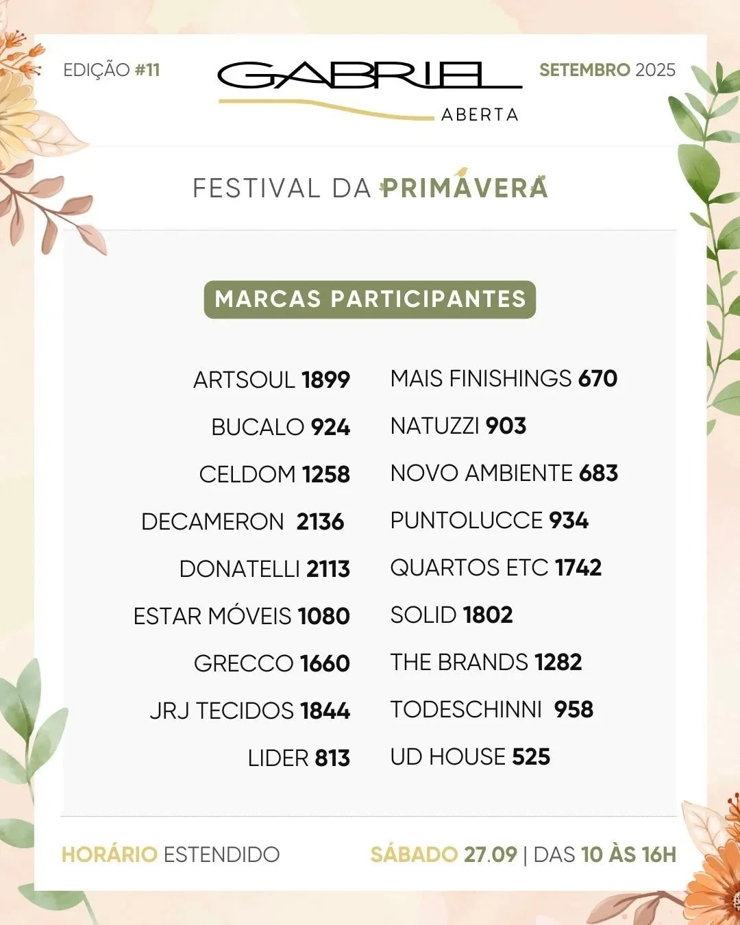 &Eacute; amanh&atilde;! Festival da Primavera!

Venha conferir as marcas que transformaram a Alameda em um cen&aacute;rio ainda mais florido para celebrar essa esta&ccedil;&atilde;o t&atilde;o especial.

@artsouldesign.br 
@bucalopapeisdeparede 
@cel