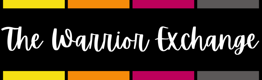 The Warrior Exchange logo with colorful bar accents in yellow, orange, pink, and gray.