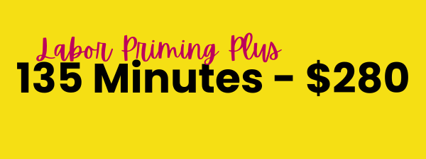 A promotional sign with yellow background, purple and black text, advertising Labor Pruning Plus for 135 minutes at $280.