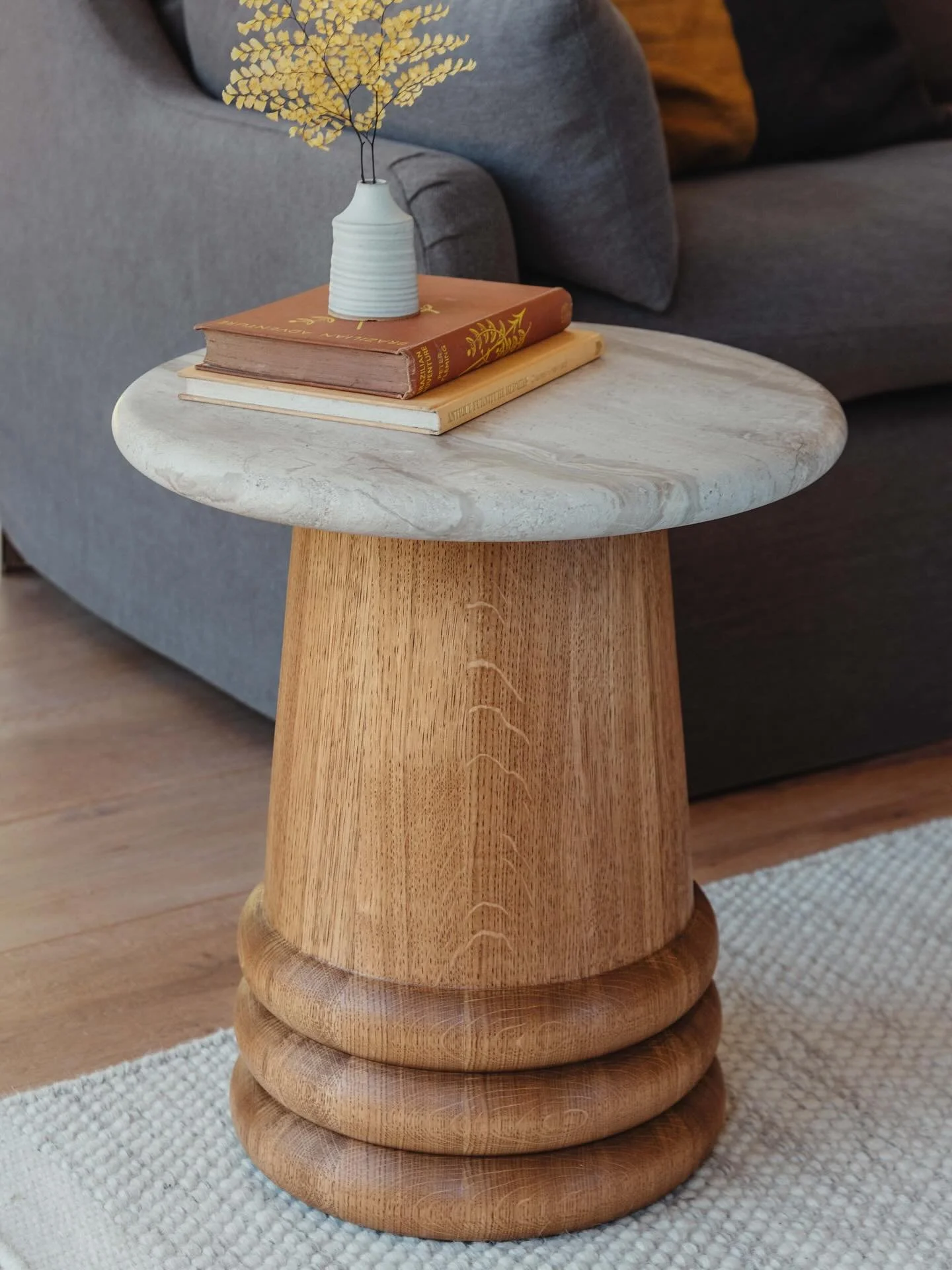 With its opulent form the Fraser side table follows the popularity of the larger Fraser coffee table. Showcasing traditional joinery techniques the bases are skilfully planed, coopered and hand-turned on a lathe. 

Other timbers and finishes availabl