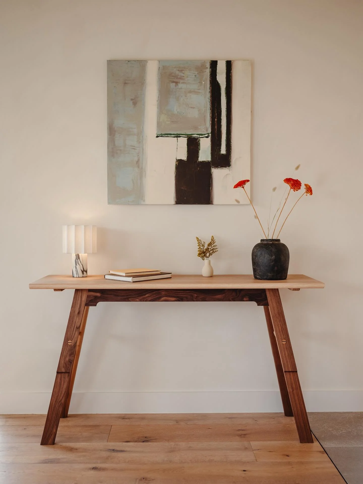#Oak and #blackwalnut combo on our small Mason #console #table.