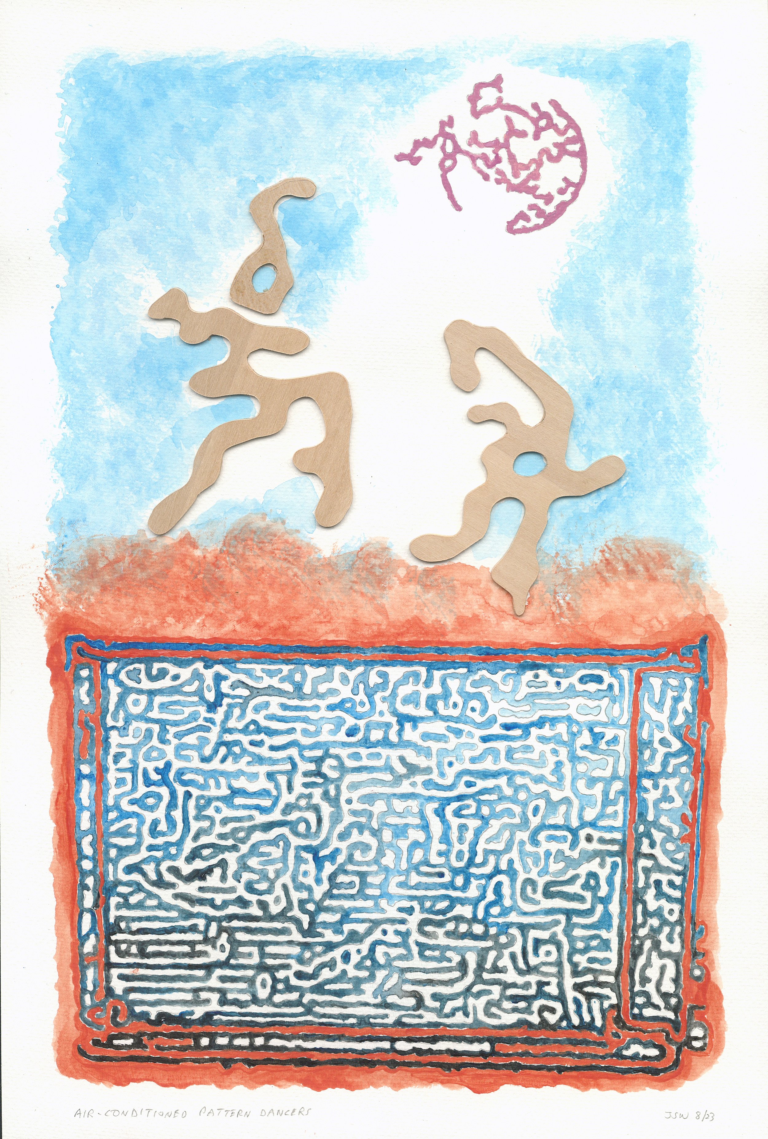 Air-Conditioned Pattern Dancers
2023
Acrylic and wood on paper
12 x 18 inches
$600.00