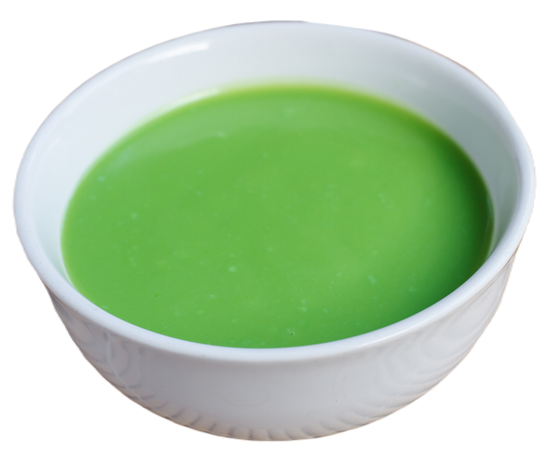 bright green custard in a white bowl