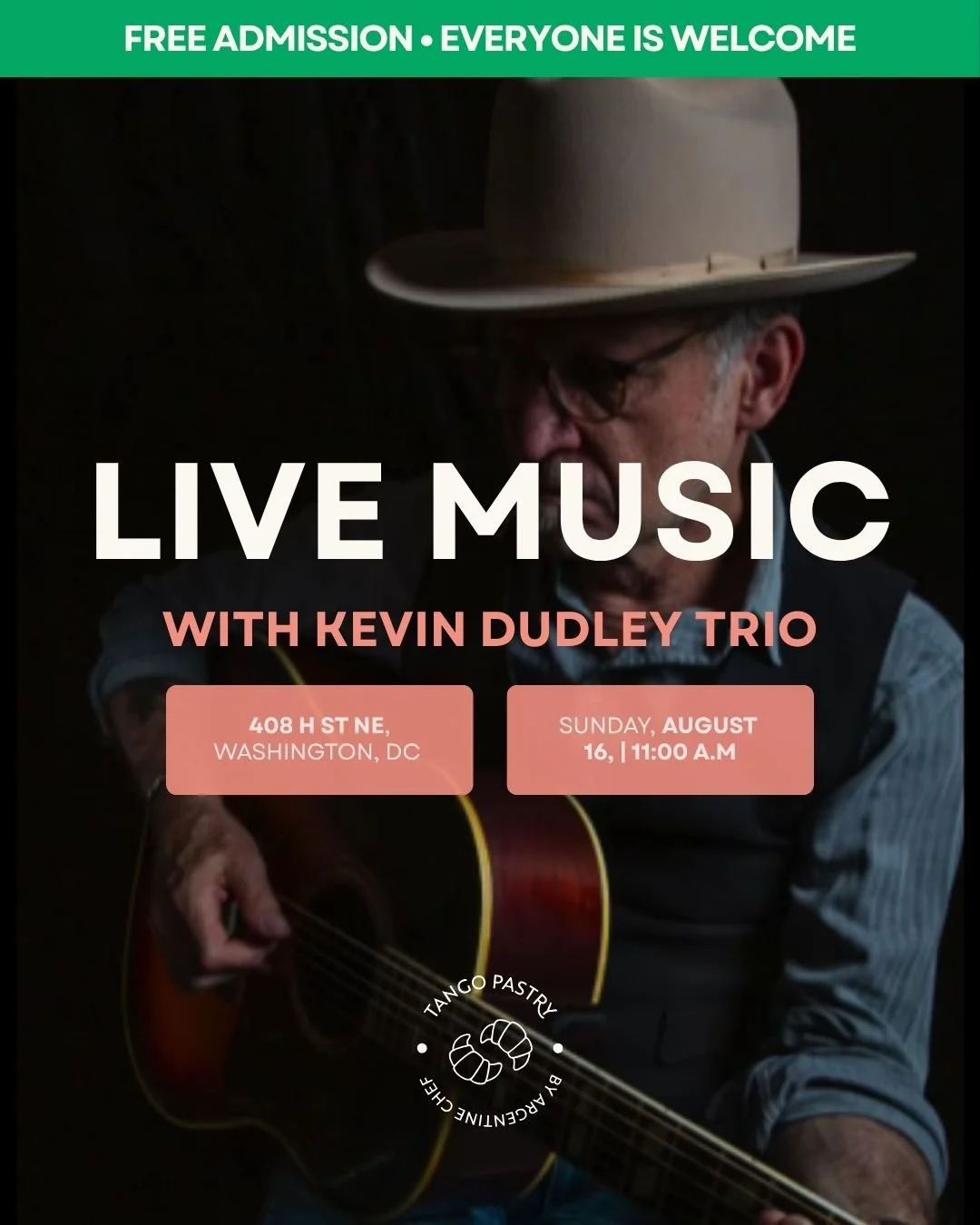 Live Music w/Kevin Dudley Trio(Valeria &amp; Friends) Sunday, August 16, 11:00 a.m. (at Tango Pastry DC)