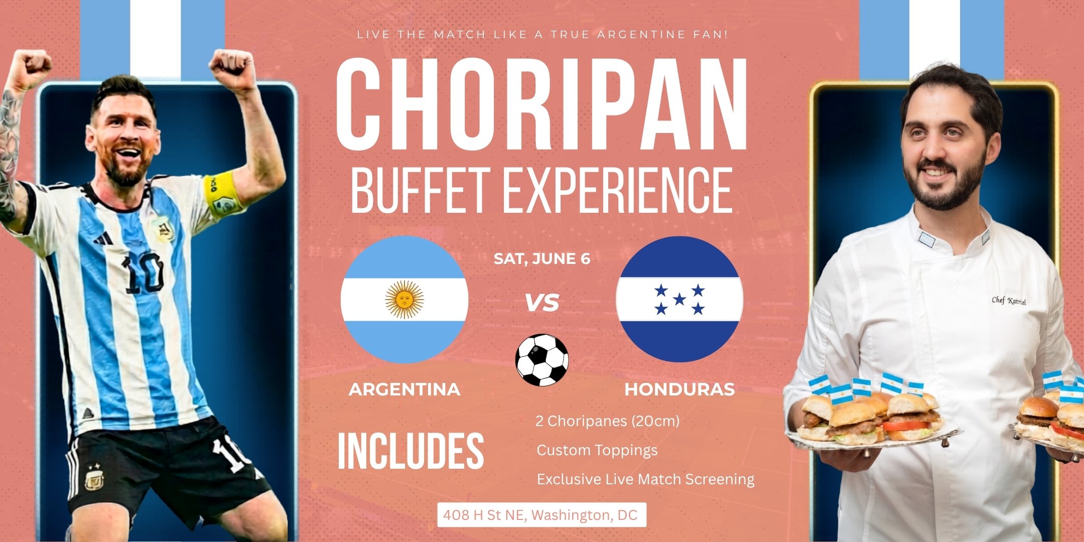 Choripan Buffet at Tango Pastry DC | June 6 | 8PM | Argentina vs Honduras