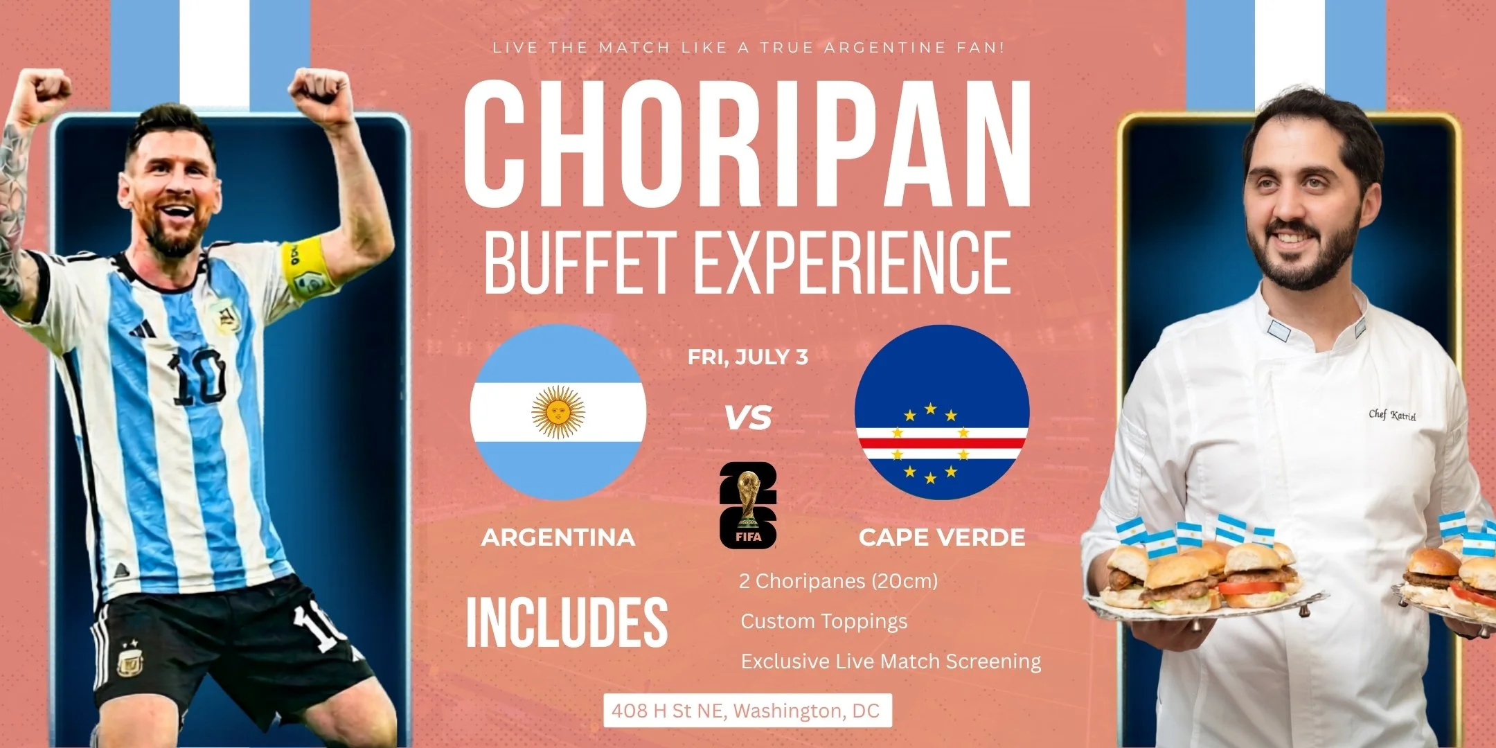 Round of 32: Choripan Buffet at Tango Pastry | July 3 | 6 PM | World Cup