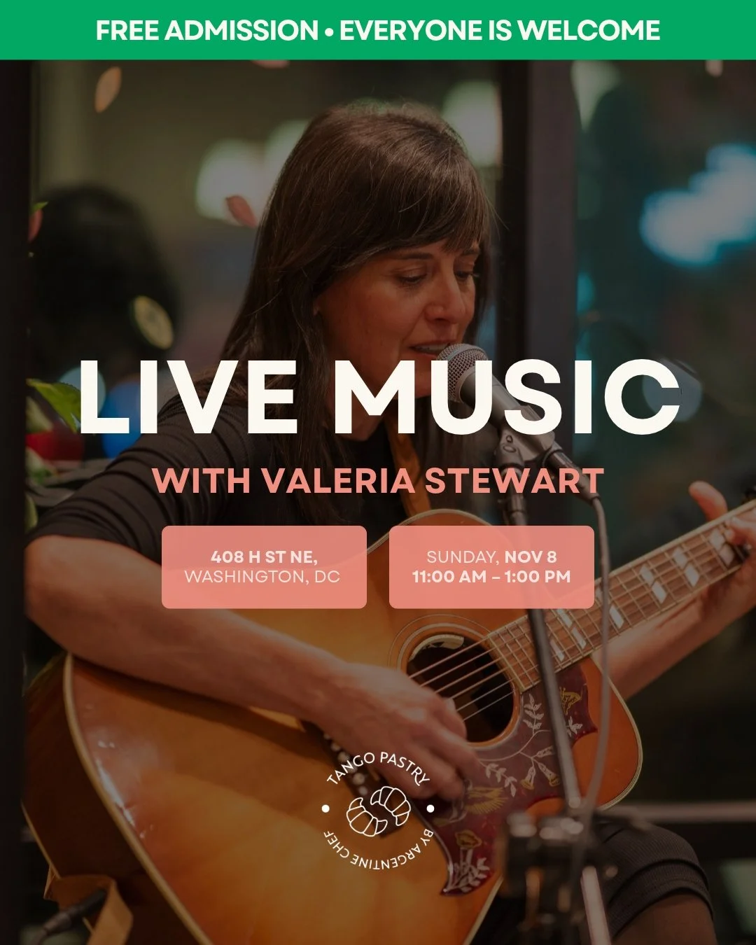 🎤 Live Music with Valeria Stewart | Sun, Nov 8 (11 AM–1 PM) @ 408 H St NE, DC 🎶🥐