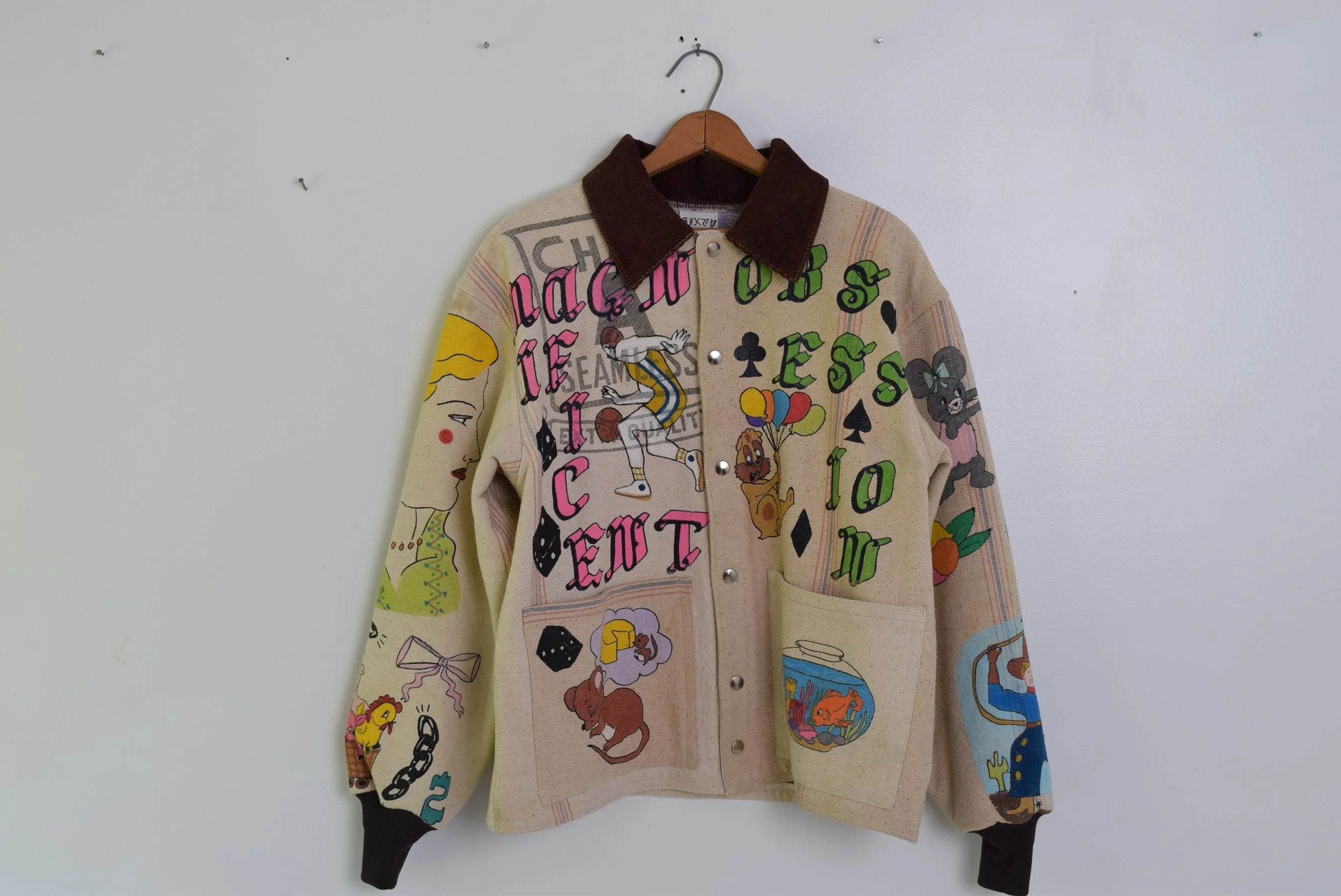 "Magnificent Obsession" vintage blanket lined feed sack Chore Coat M Sample