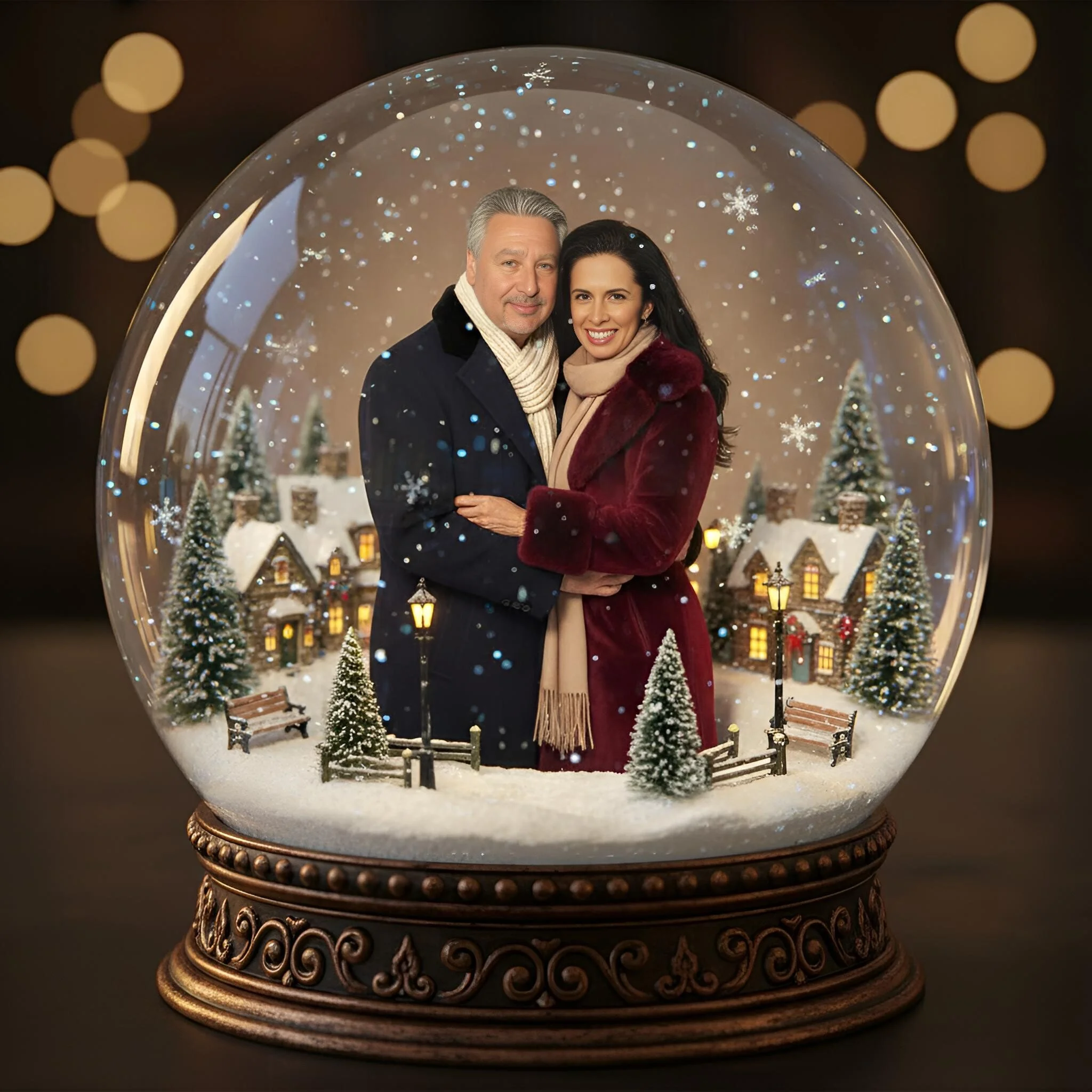 couple transformed into snow globe