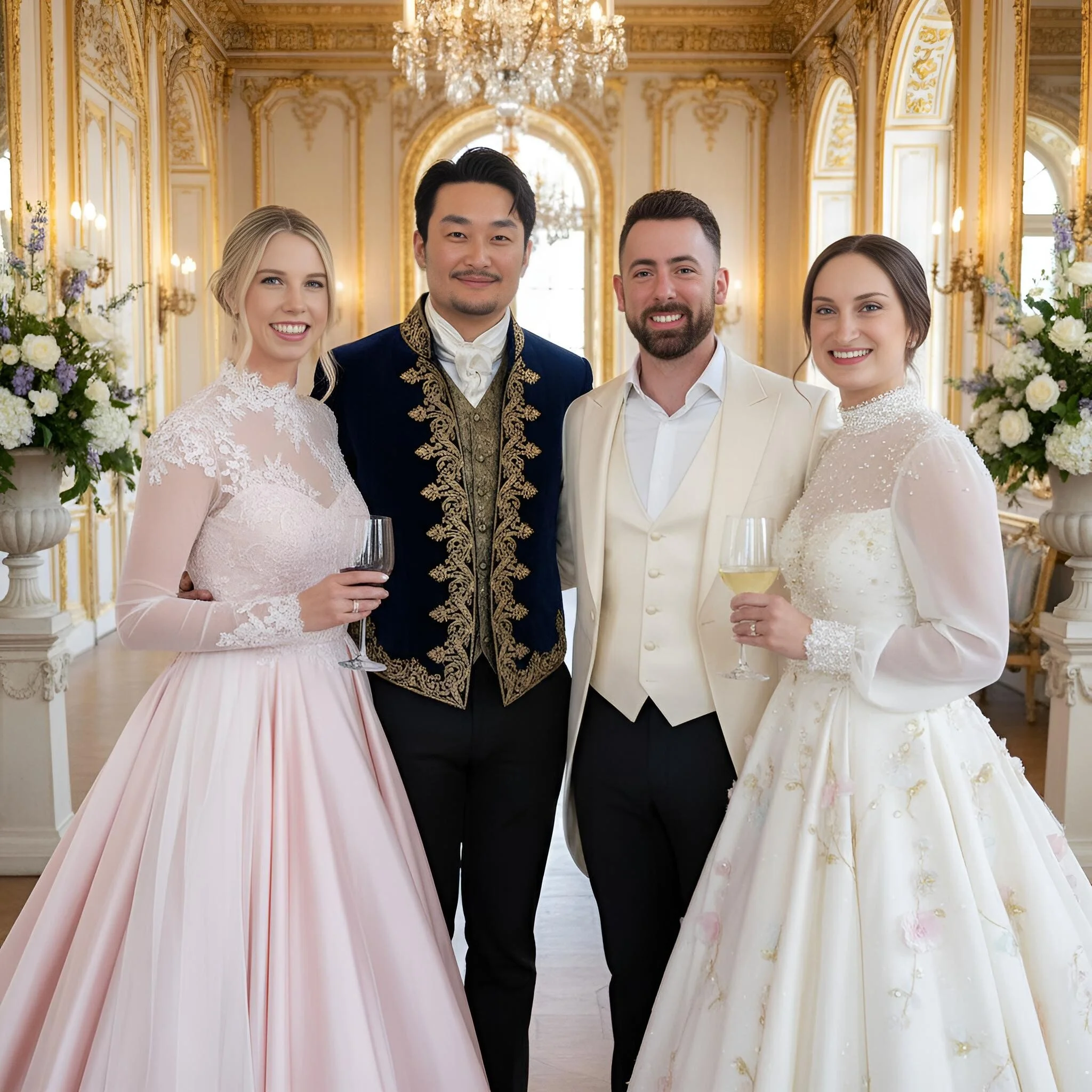 AI wedding party in a castle