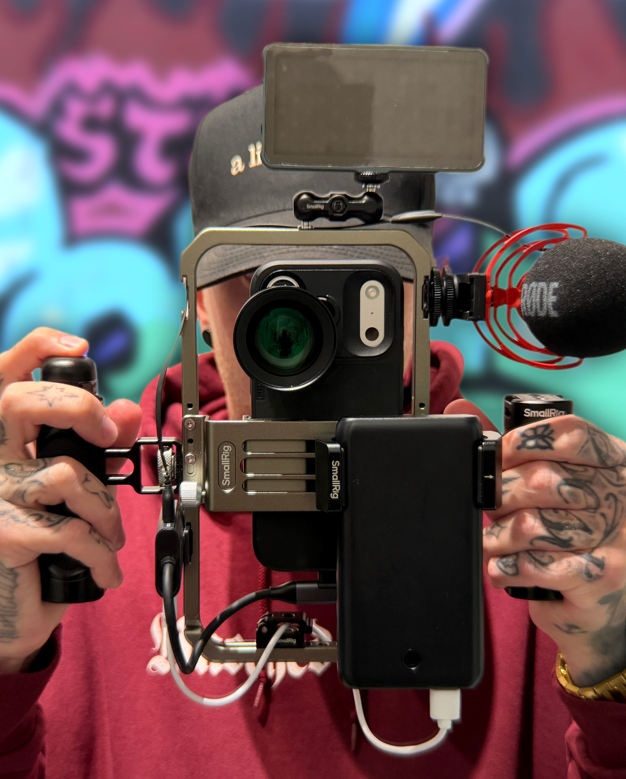 Content Creator holding iPhone Rig for social media video and photography