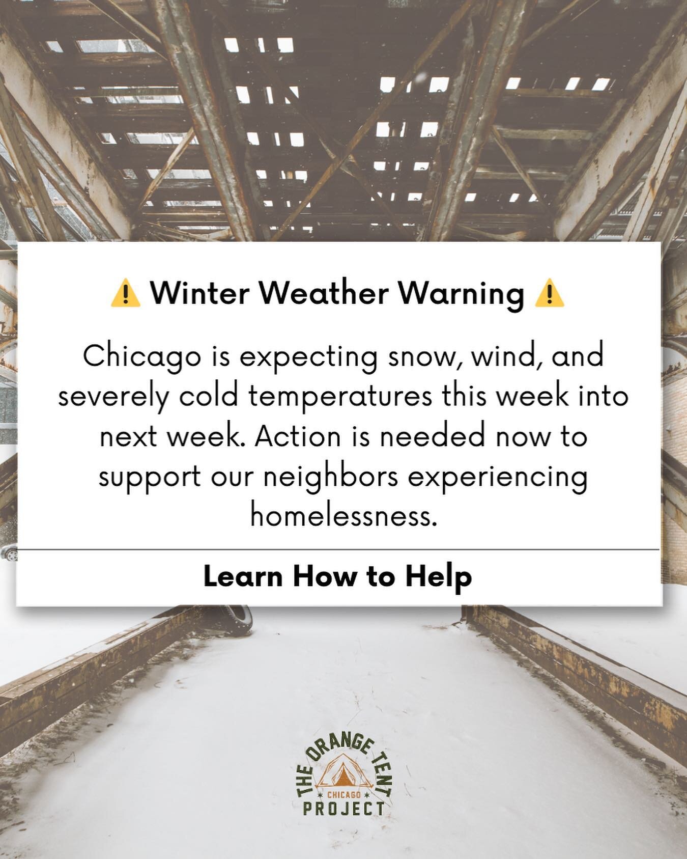 Have you seen the forecast for this week? ❄️ Winter is finally here in Chicago and we need your help to support our vulnerable neighbors!!

 With temperatures reaching in the single digits early next week, we are raising money to offer hot meals, add