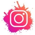 Instagram logo with pink and orange splash background.