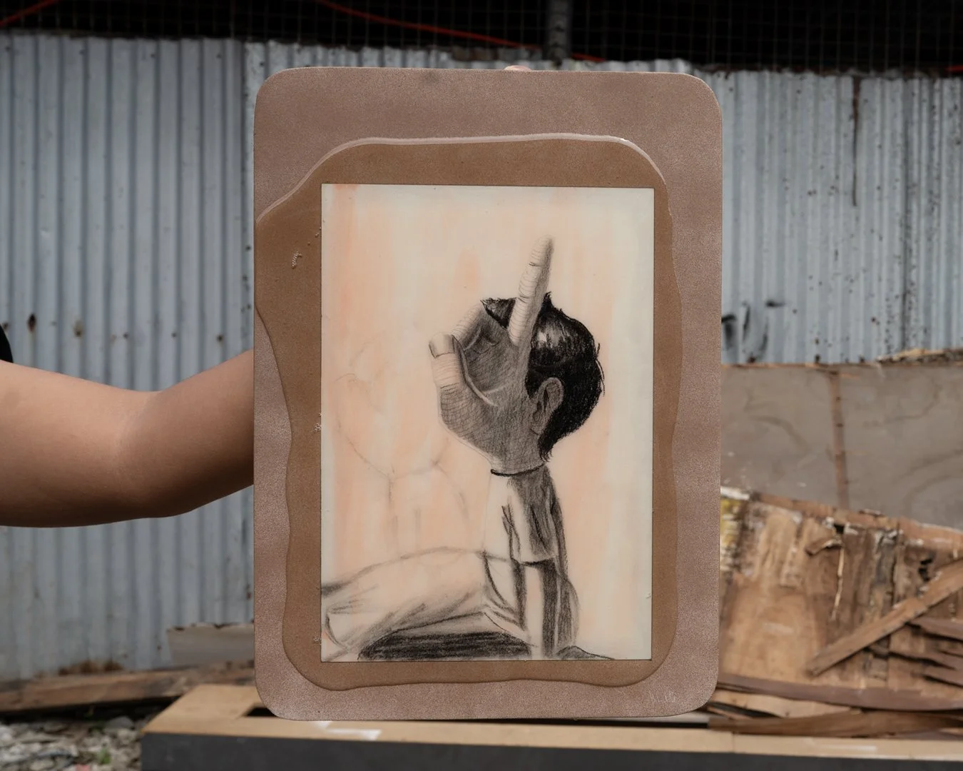 Charcoal on 300 gsm Heat Pressed Cotton Paper Laminated in Resin on Canvas