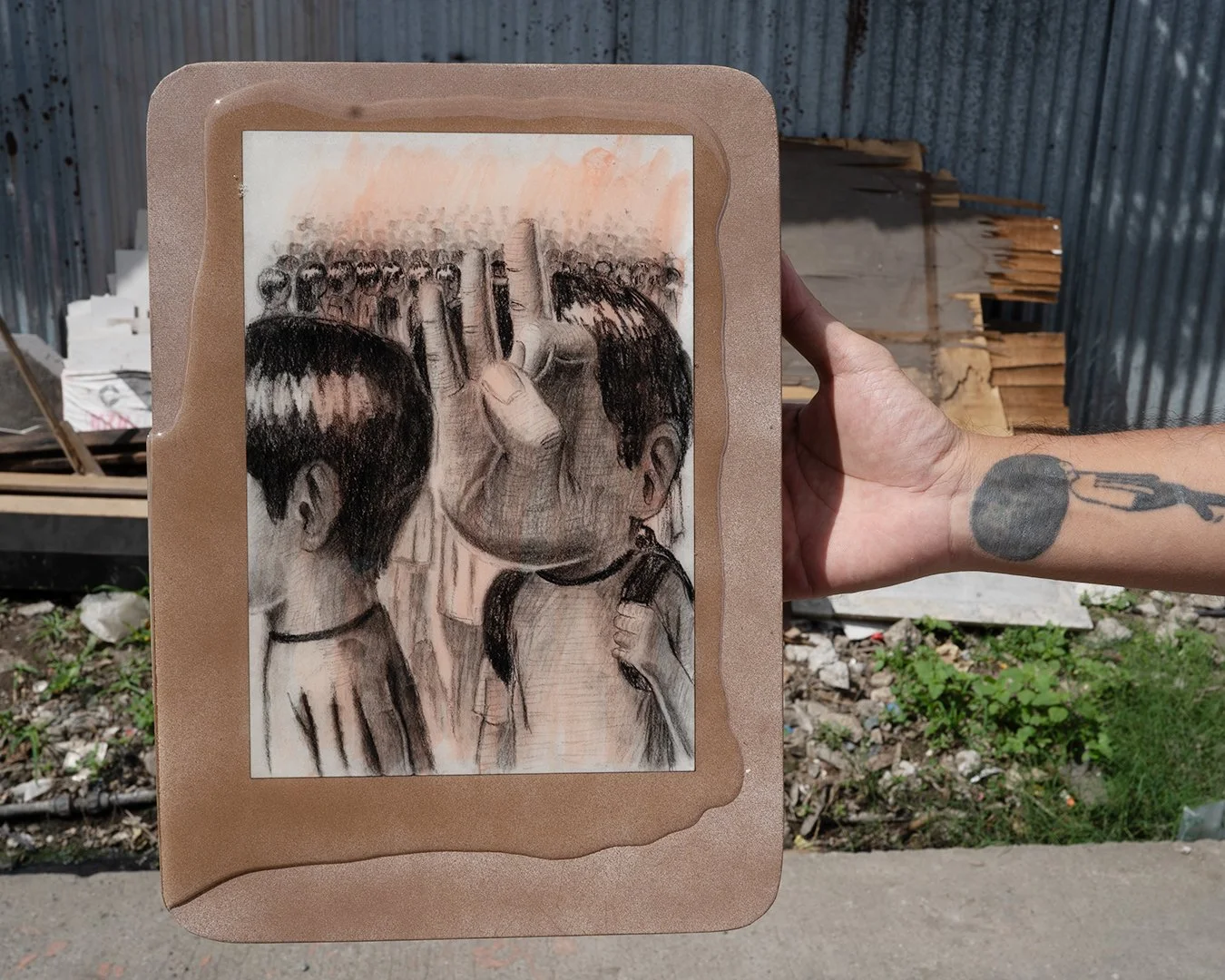 Charcoal on 300 gsm Heat Pressed Cotton Paper Laminated in Resin on Canvas