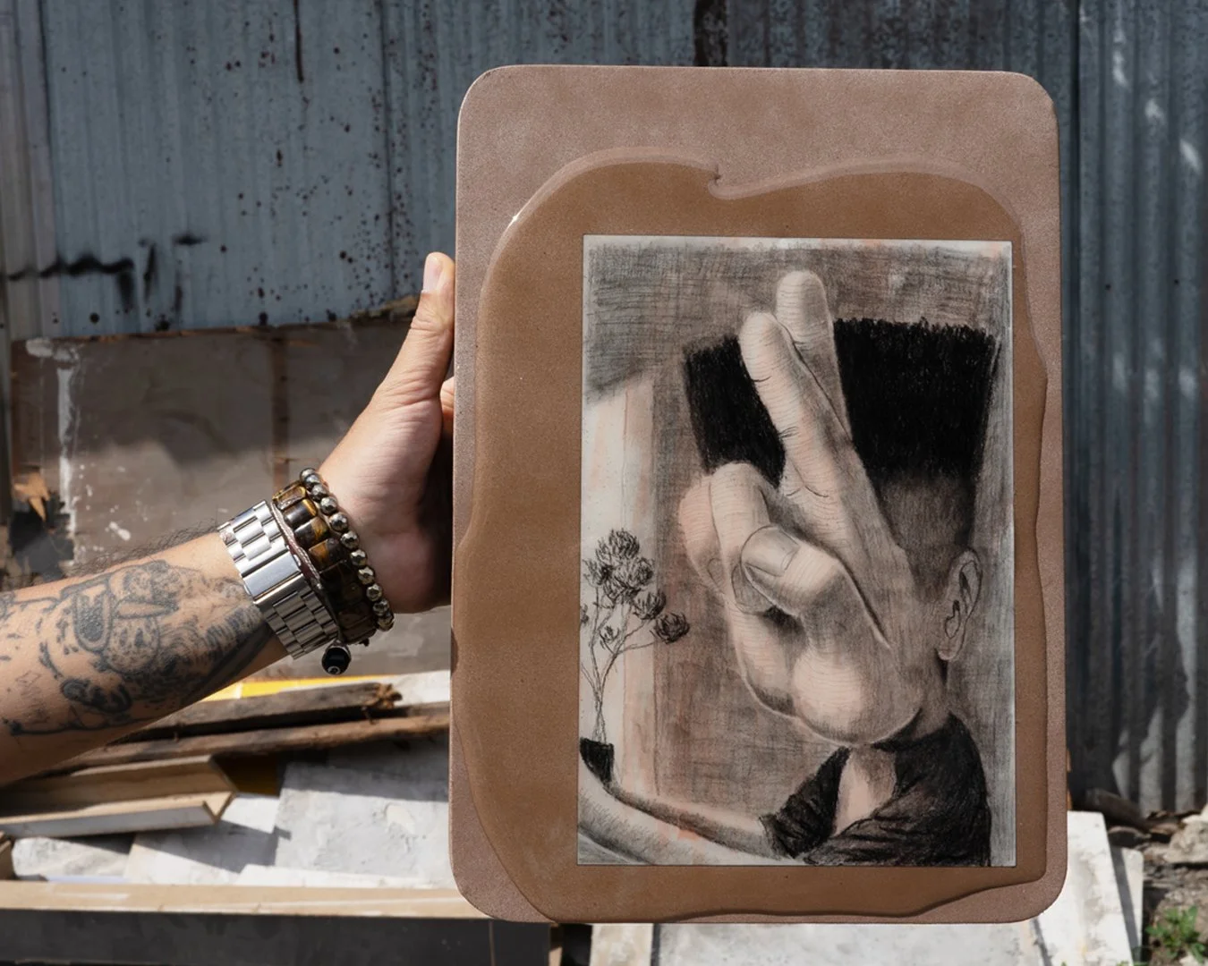 Charcoal on 300 gsm Heat Pressed Cotton Paper Laminated in Resin on Canvas